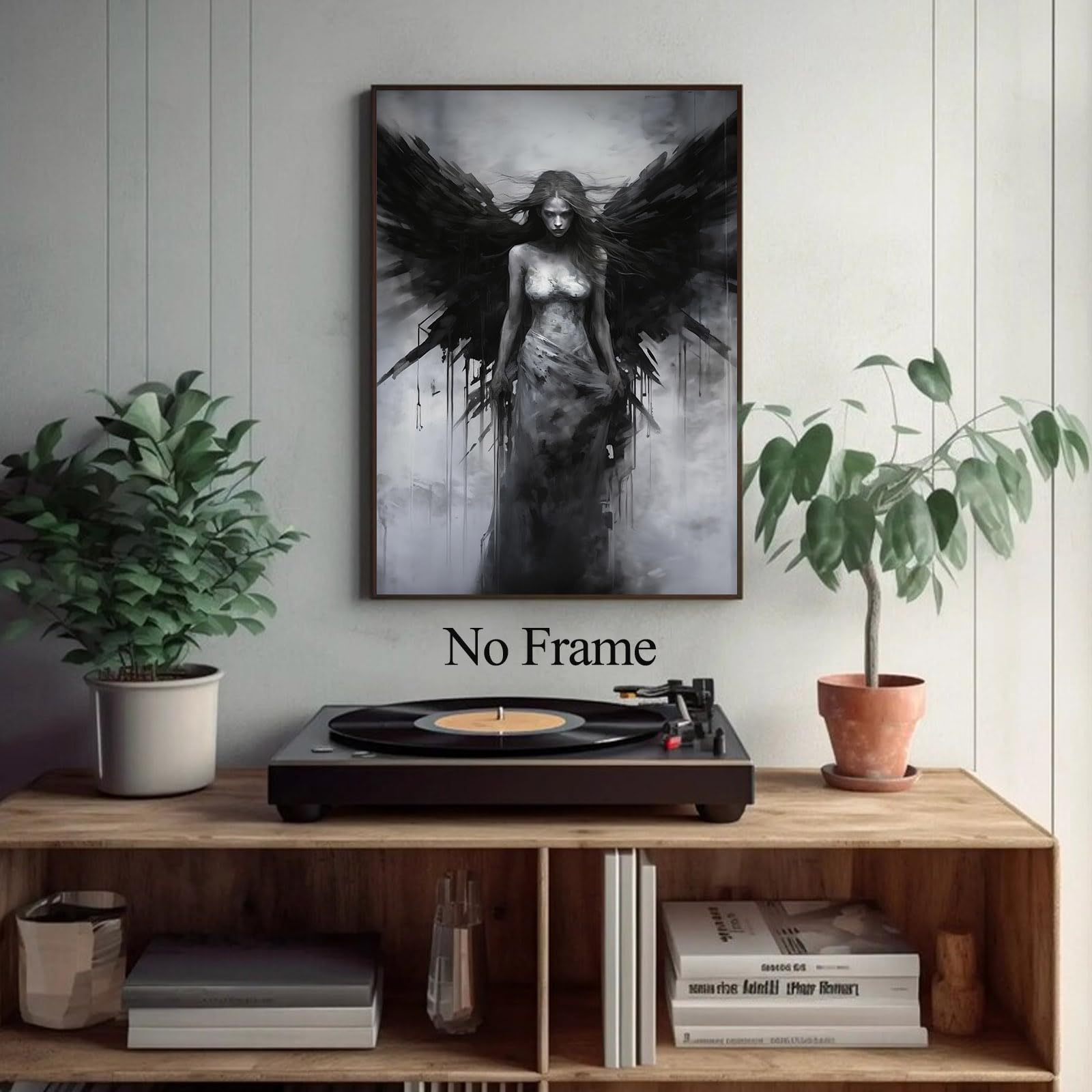 Amazon.co.jp: エンジェルウォールアートキャンバス 白黒 天使の羽