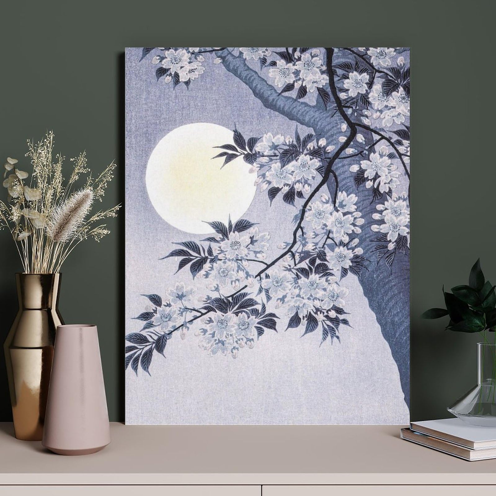 Amazon.co.jp: 絵画 咲く桜と月インテリア 絵画 日本の伝統的な絵画