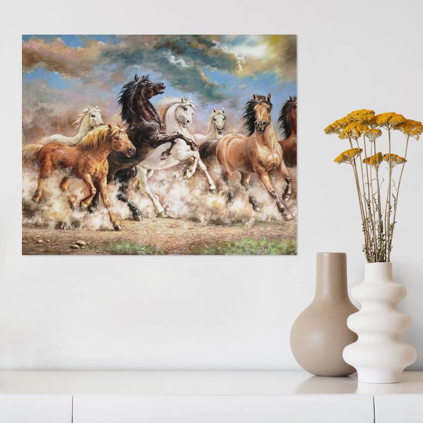 Amazon.co.jp: 絵画 走る馬ですインテリア 絵画 野生馬の群れです