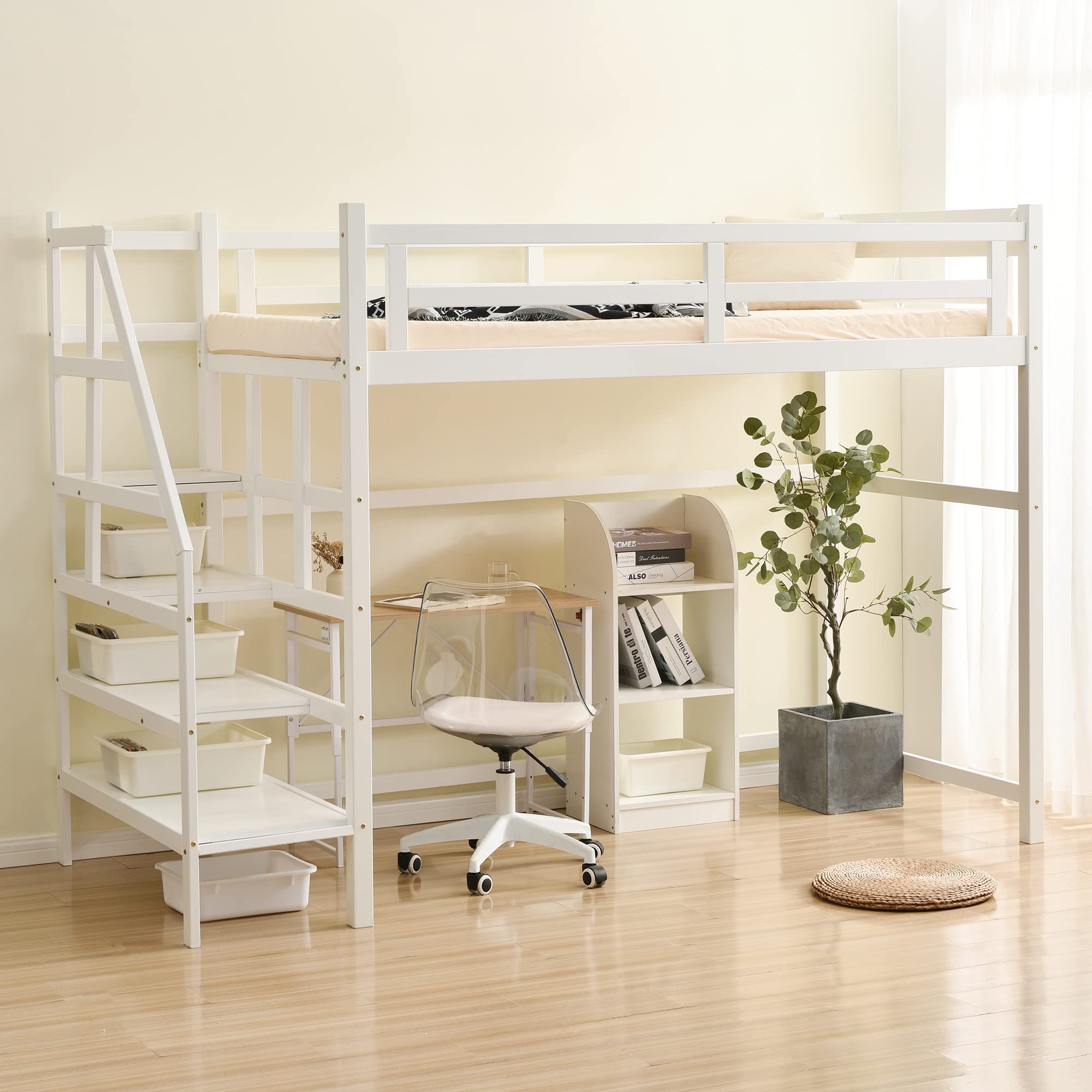 Amazon.co.jp: ロフトベッド シングル 階段 コンセント付き システム