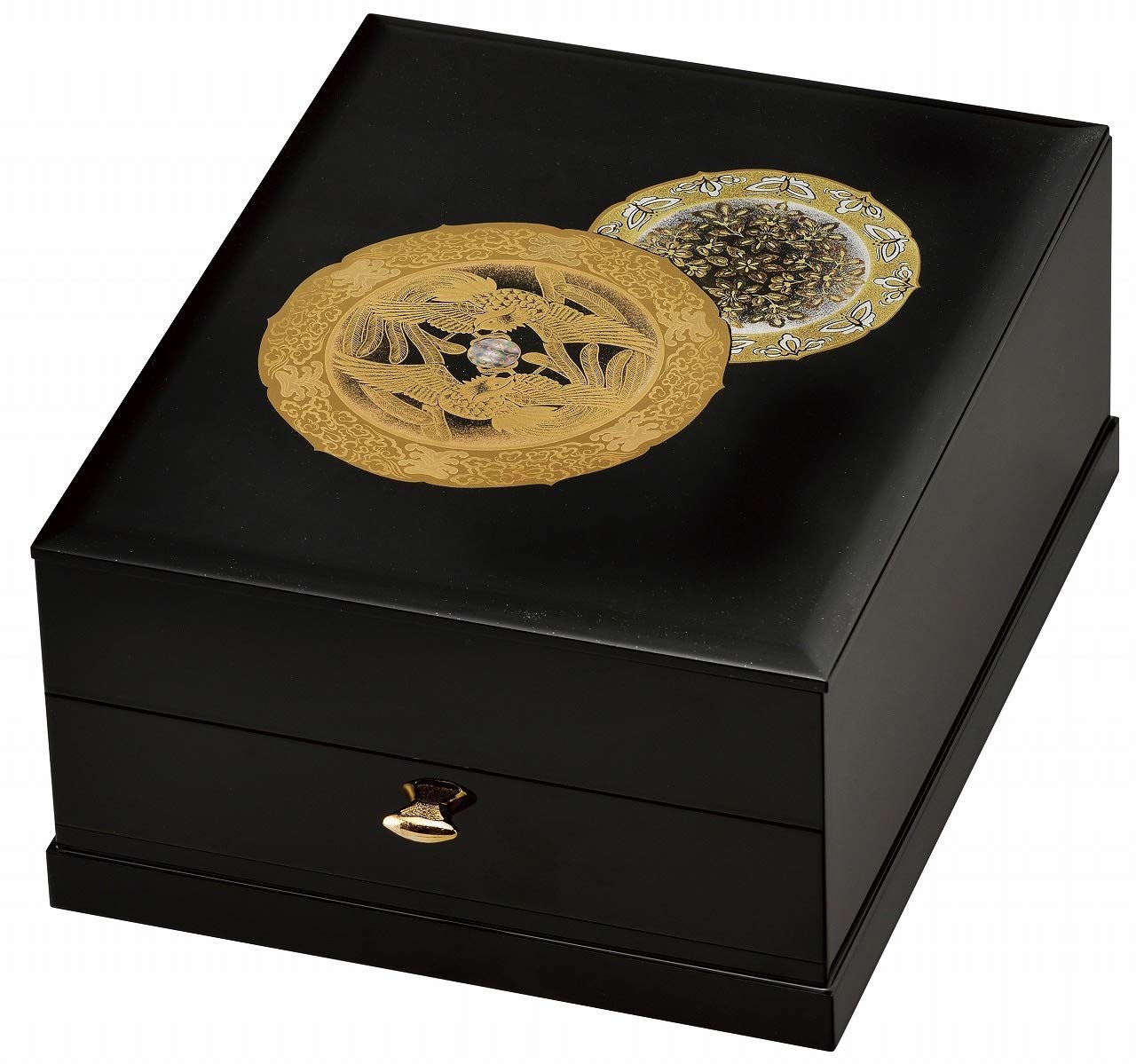 Amazon.co.jp: 会津漆器 手文庫(文箱) 黒 引出付 文庫 鳳凰 木材繊維
