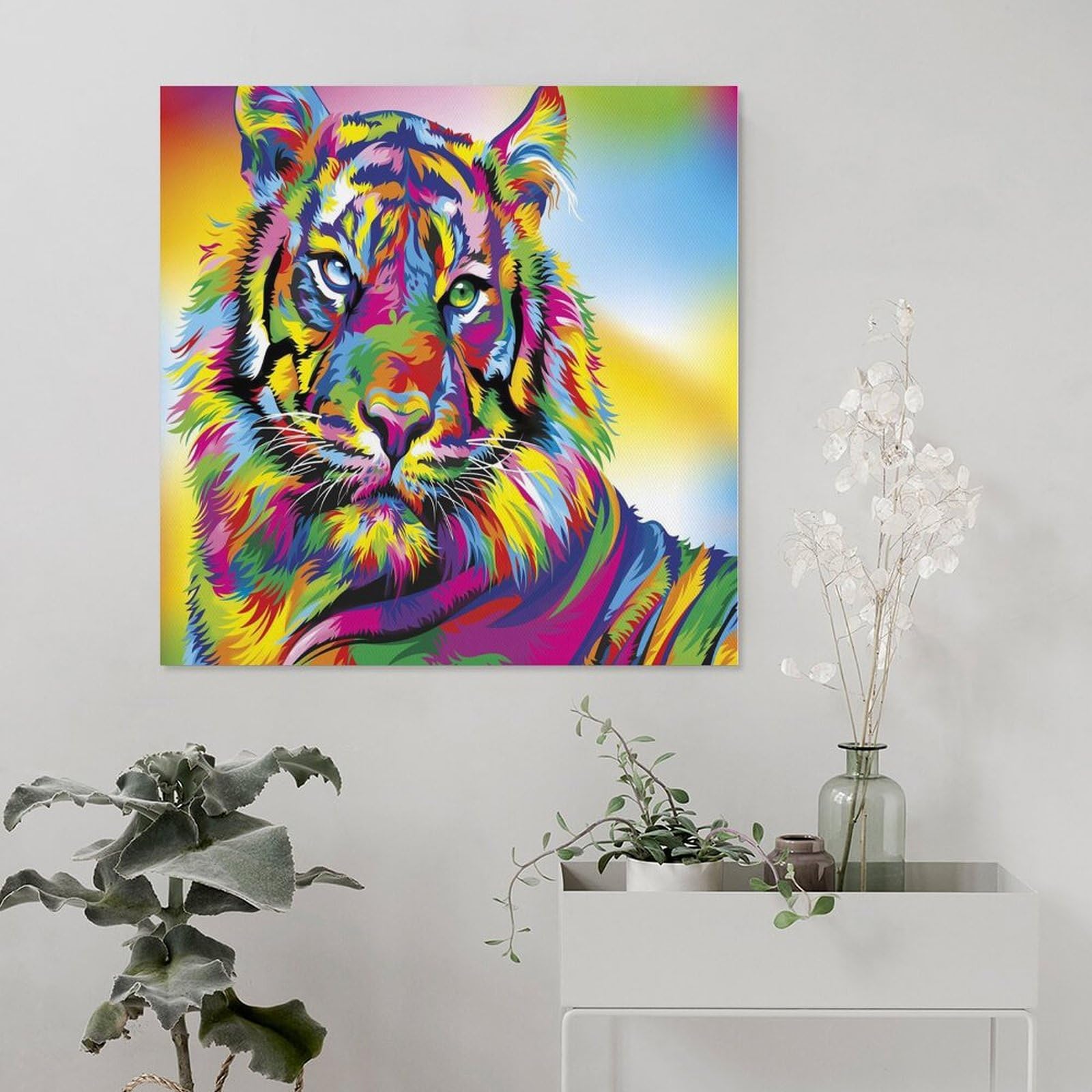 Amazon.co.jp: カラフルな虎 抽象芸術 野生の虎 動物画 キャンバス