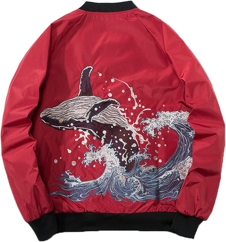 Amazon | [RAMEMO] スカジャン 鯨 クジラ 刺繍 メンズ ブルゾン