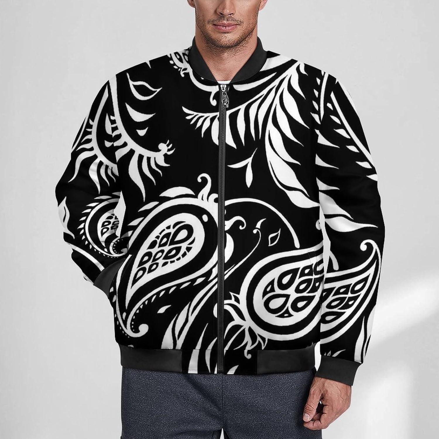 Amazon | [BJG] ジャケット メンズ 秋 ペイズリー柄 ジャンパー MA-1