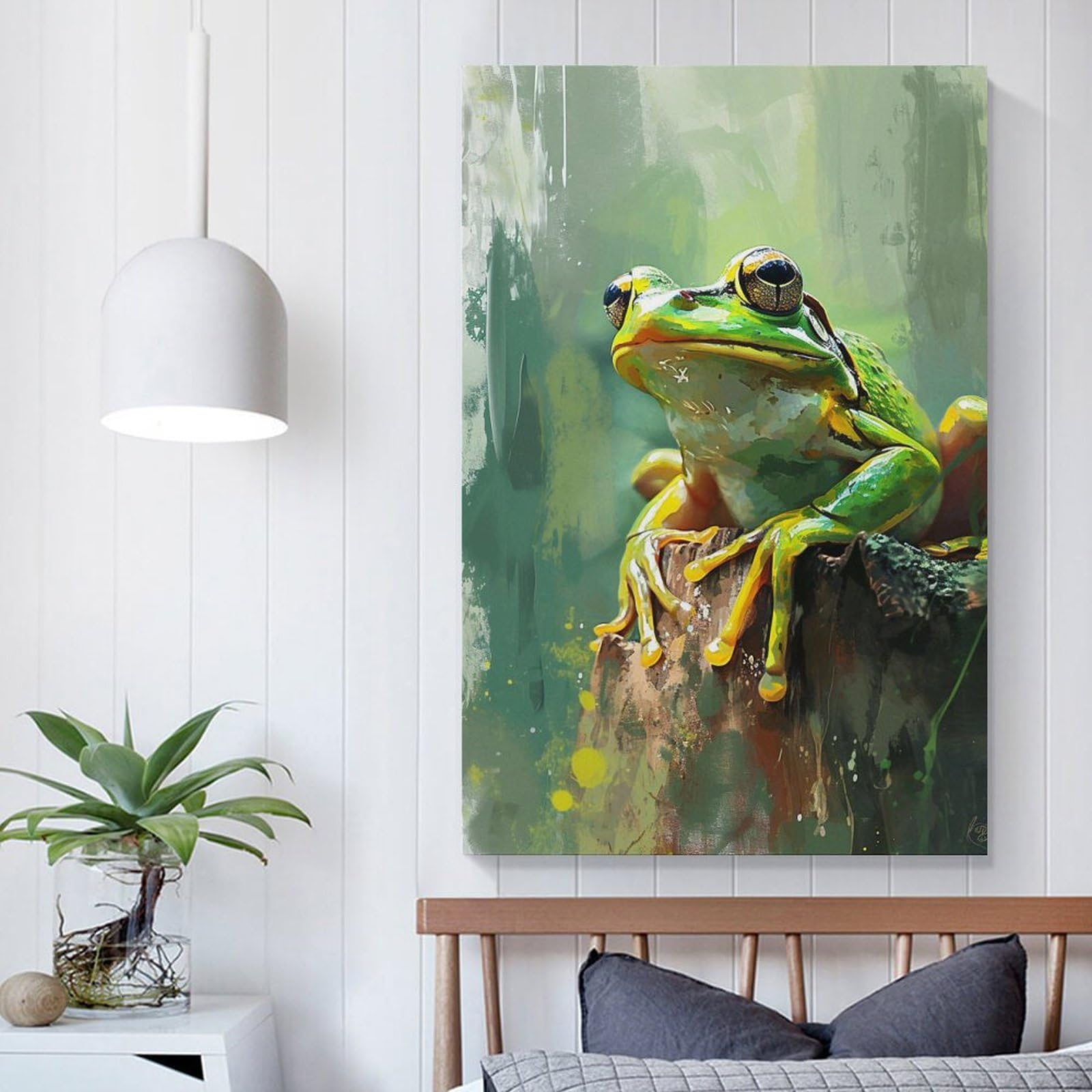 Amazon.co.jp: 絵画 緑のカエル アートパネル ポスター 動物イラスト