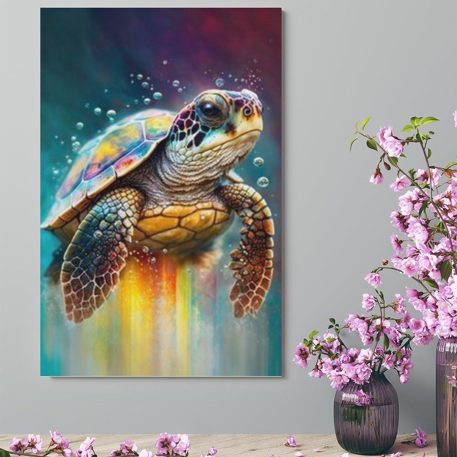 Amazon.co.jp: 絵画 色のついたウミガメインテリア 絵画 海洋油絵 超