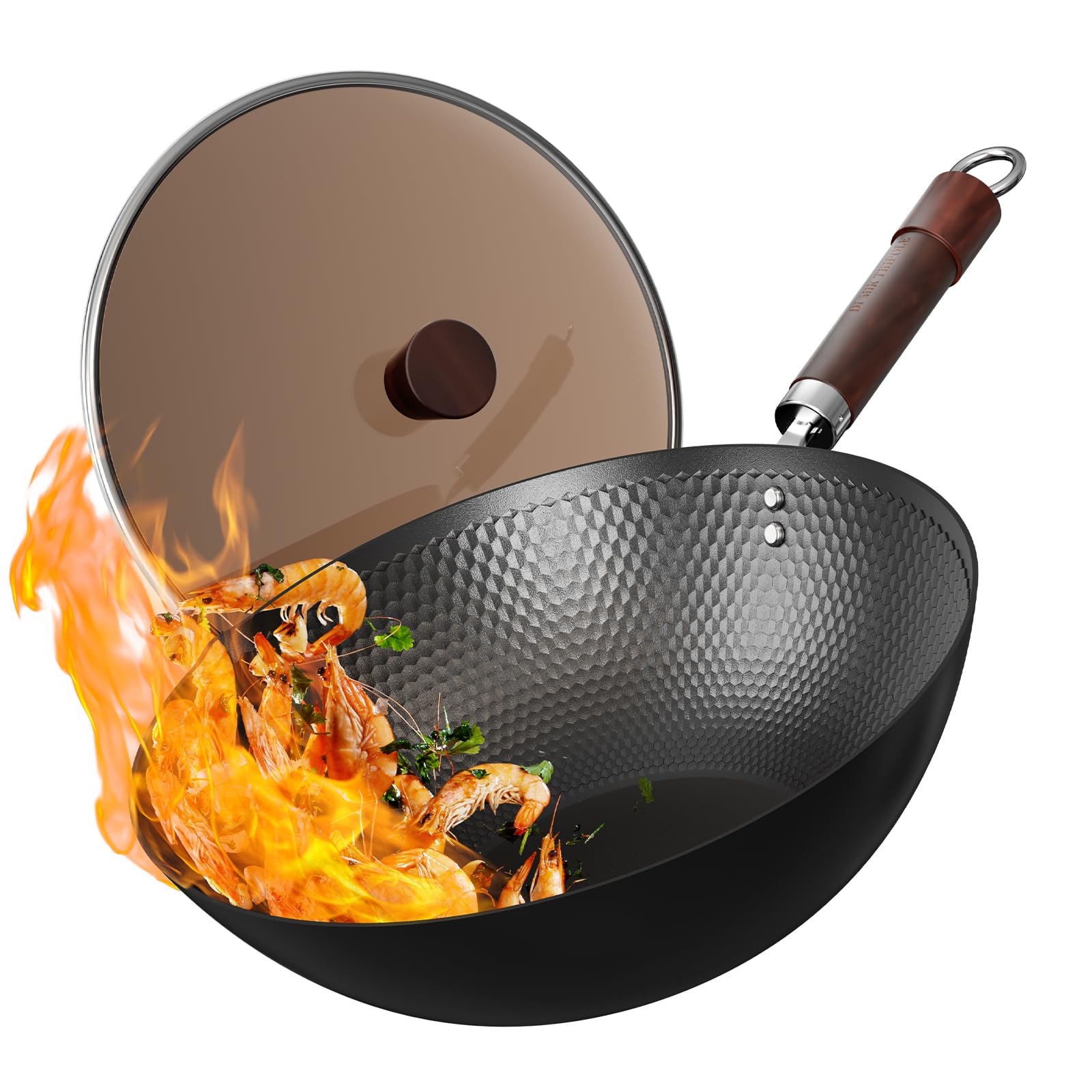 Amazon | Armorbear 鉄製中華鍋 ガラス蓋付き 30cm 炭素鋼 フラット底