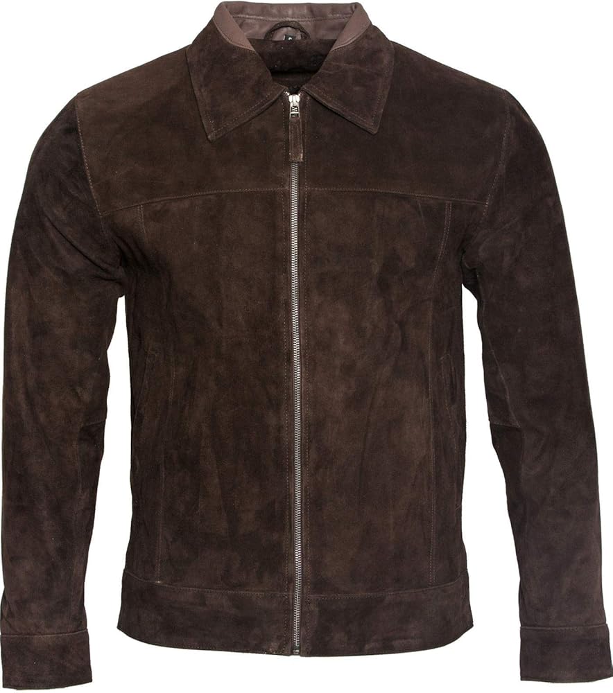 Men's Retro Brown 100% Goat Suede Leather rHarington Biker Jacket
