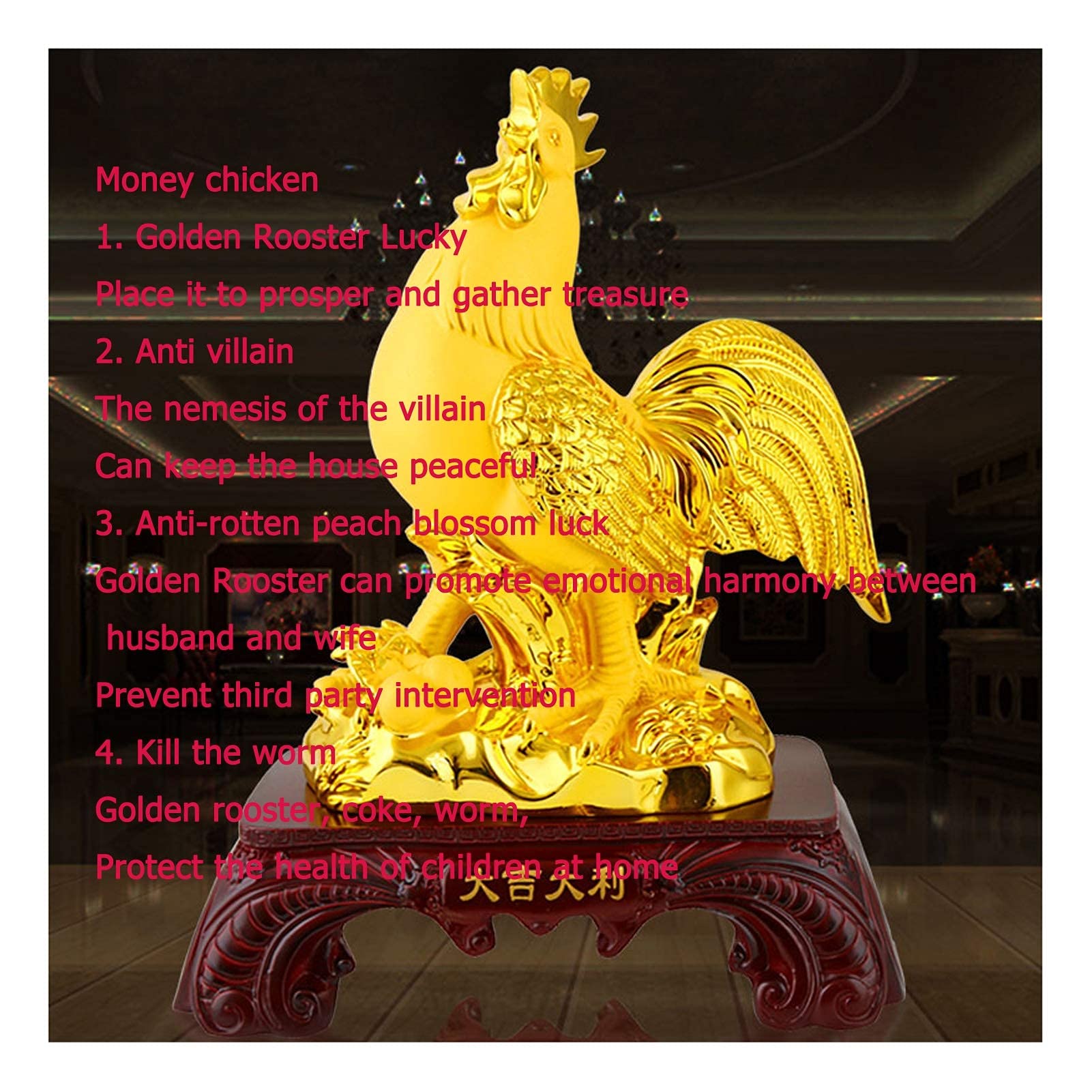 Amazon.co.jp: 中国の風水幸福鶏像の装飾、縁起の良い幸運と富の 1 つ