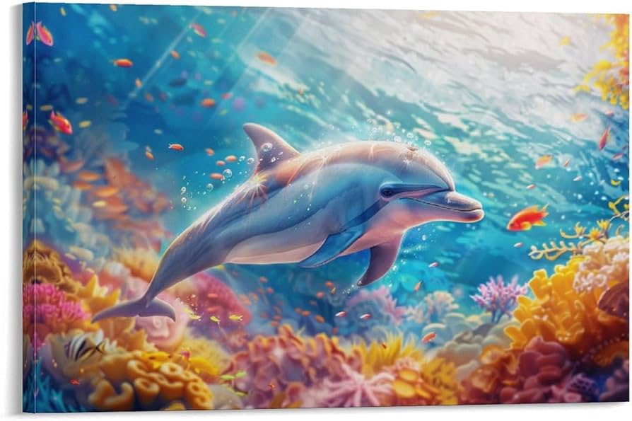 Amazon.co.jp: 絵画 海を泳ぐ美しいイルカ アートパネル ポスター