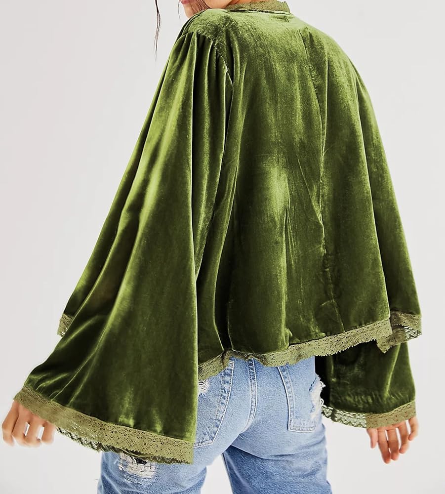 R.Vivimos Women's Fall Velvet Casual Jackets Bell Long Sleeve Tie