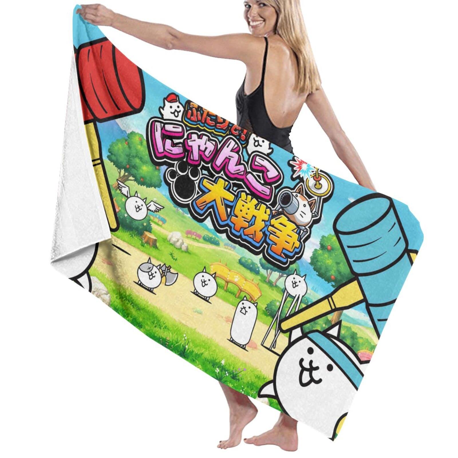 Amazon｜人気 にゃんこ大戦争 バスタオル ビーチタオル 旅行 プール