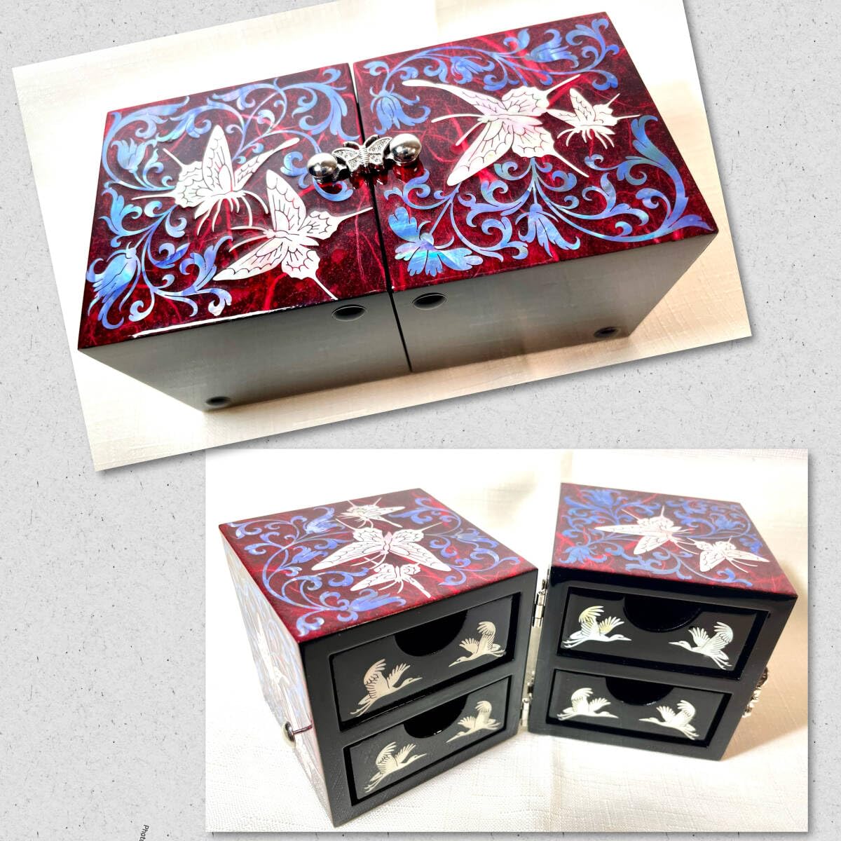 Amazon.co.jp: 極 韓国 螺鈿細工 螺鈿漆器 双子宝石箱ミニ ジュエリー