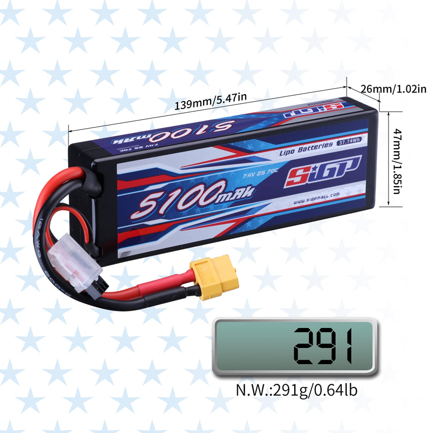 Amazon.co.jp: SIGP 2S 7.4Vリポバッテリー5100mAh 70Cハードケース