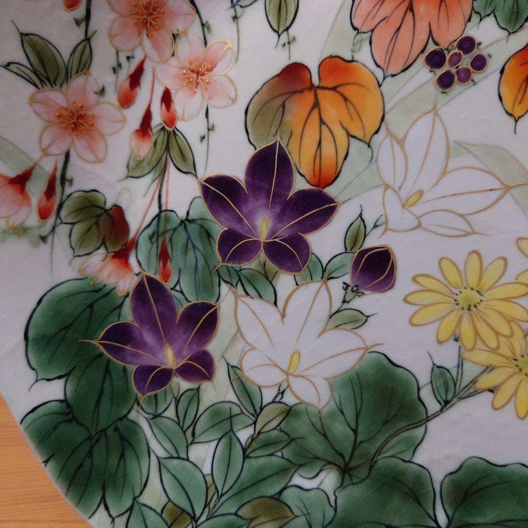 京焼 京焼 陶葊 31cm✕21cm 桜 山葡萄 桔梗 石蕗の花 楕