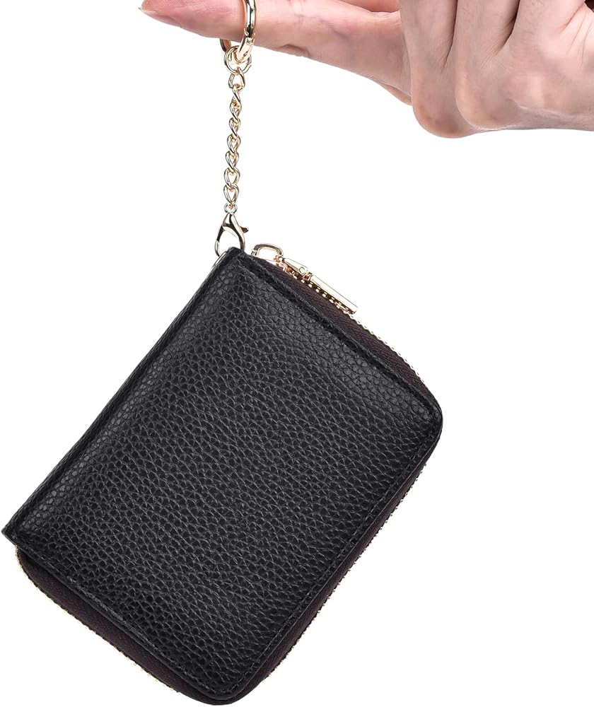 HerriaT Credit Card Wallet, Genuine Leather Zipper Coin Pockets