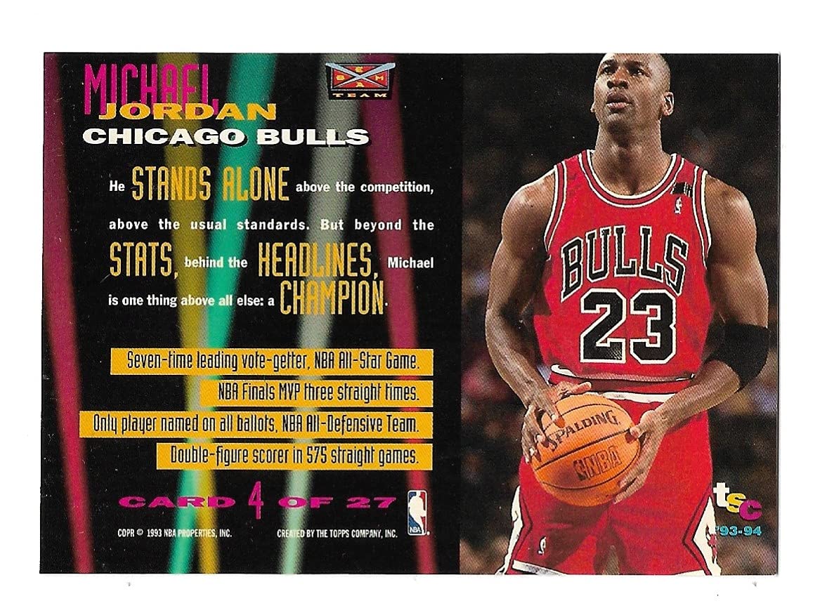Amazon.com: 1993-94 TOPPS STADIUM CLUB BEAM TEAM #4 MICHAEL JORDAN