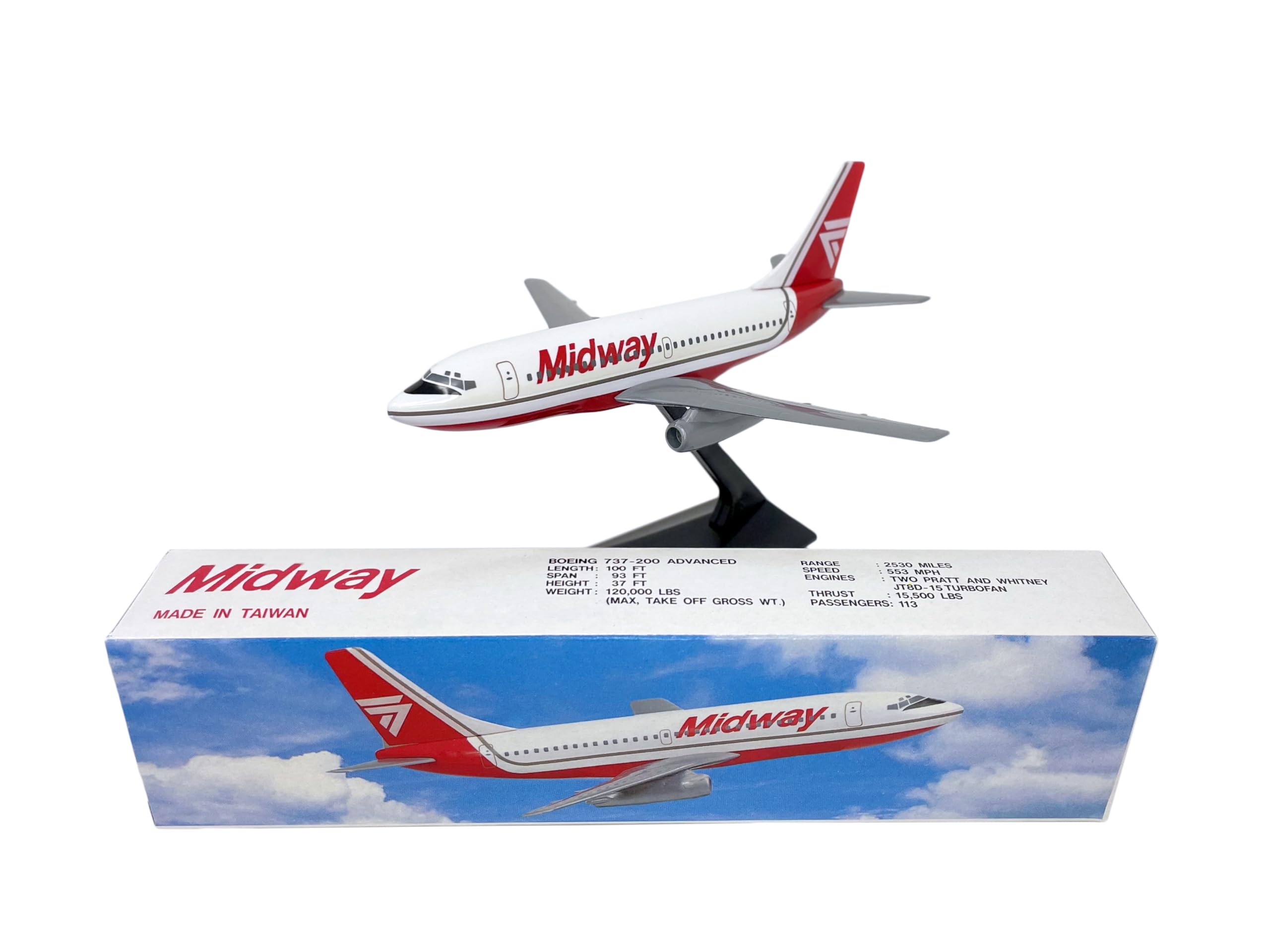 Amazon.com: Flight Miniatures Midway (84-93) Boeing 737-200 1:180