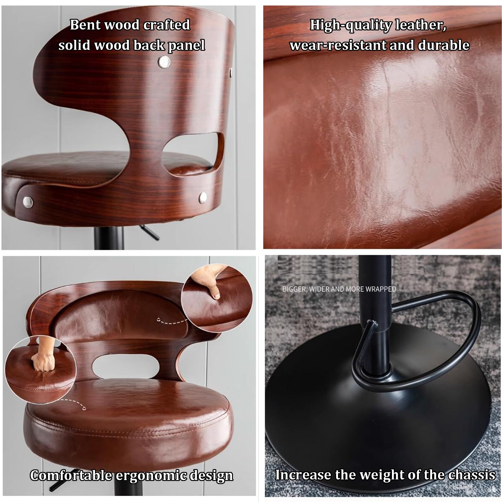 Amazon｜PUレザーバースツール 回転式 カウンター高さ調節可能 バース