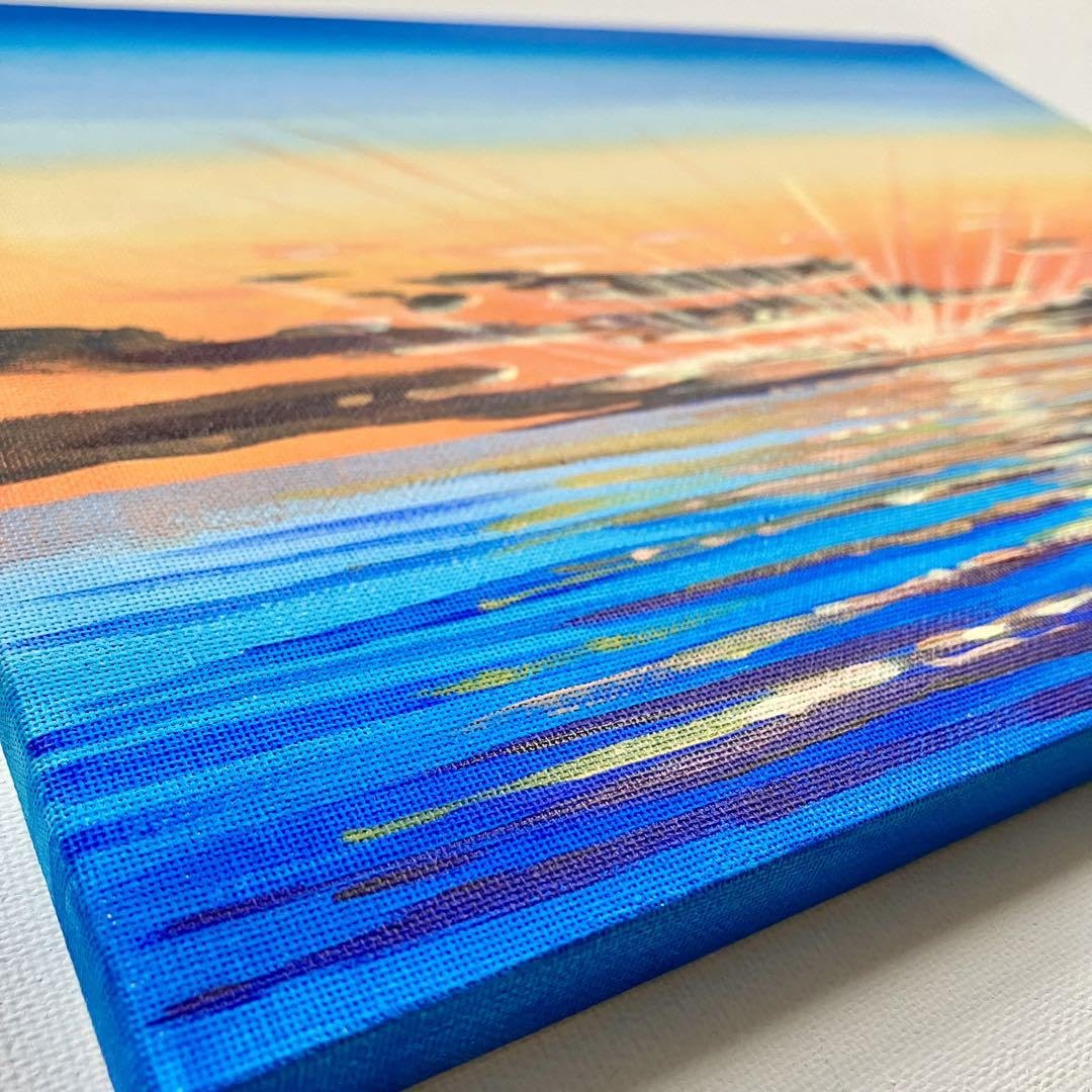Amazon.co.jp: sunset＊4号キャンバス 絵画 原画 風景画 海 空 朝日