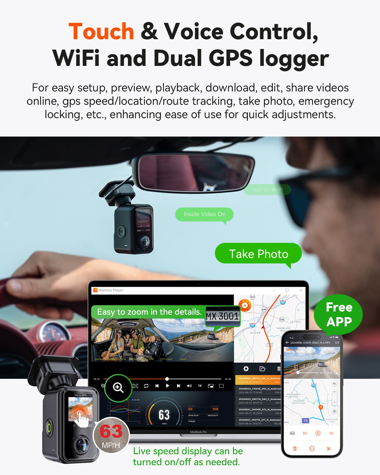 Amazon.com: Vantrue E360 Front Inside Dual Fisheye Dash Cam, Front