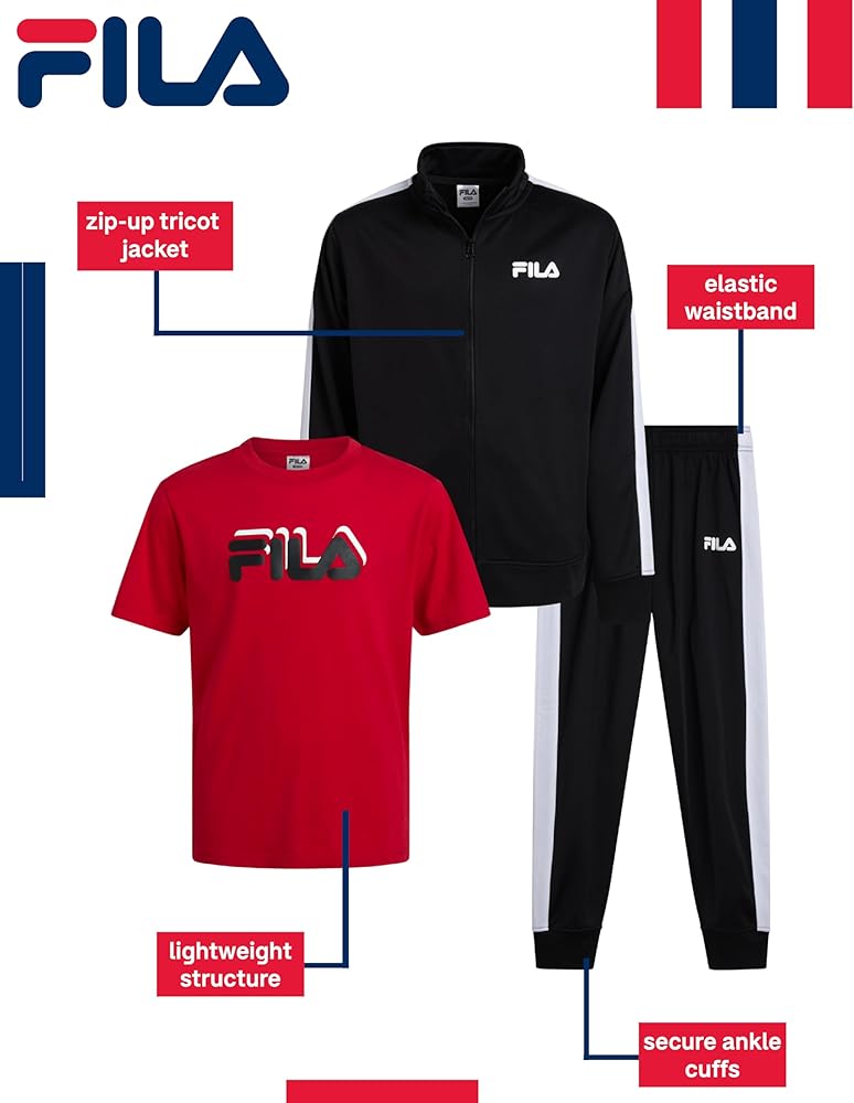 Amazon.com: Fila Boys Tracksuit Set - 3 Piece Athletic Youth