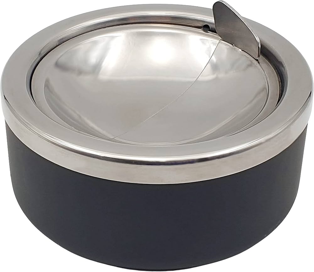 Amazon.co.jp: ブラッククラシックメタル灰皿 蓋つき タバコ用 - 防風