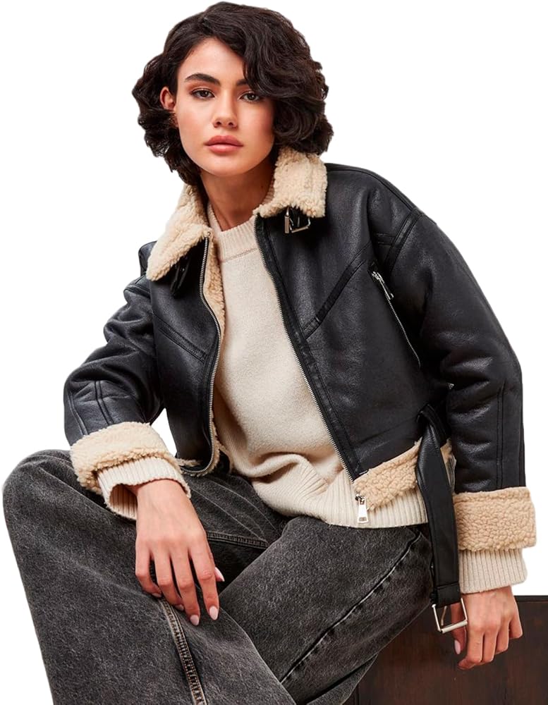LY VAREY LIN Winter Women Faux Lamb Fur Leather Short Jacket Lapel