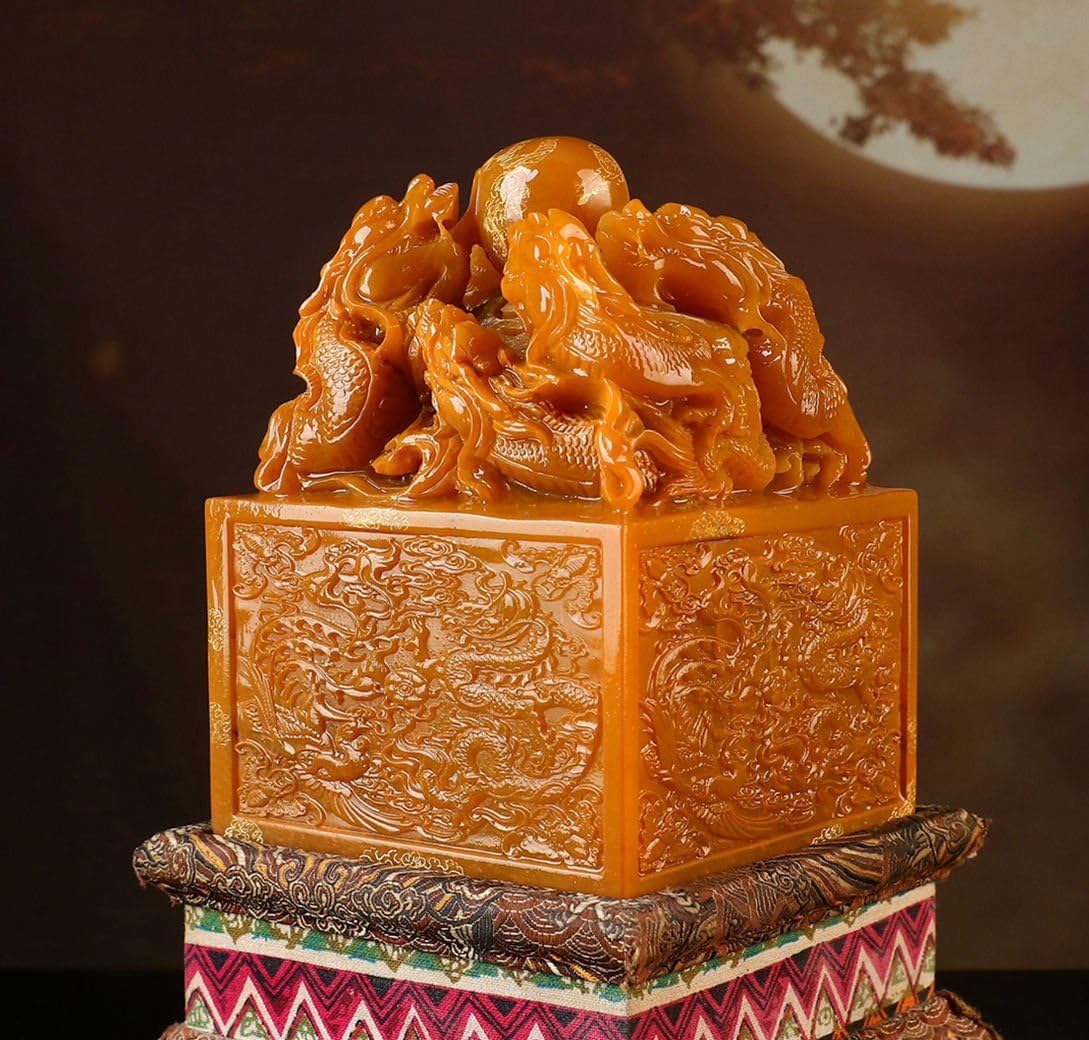 Amazon.co.jp: 羽彰古美術A8058田黄石 田黄石玉璽 田黄石細密彫 印章