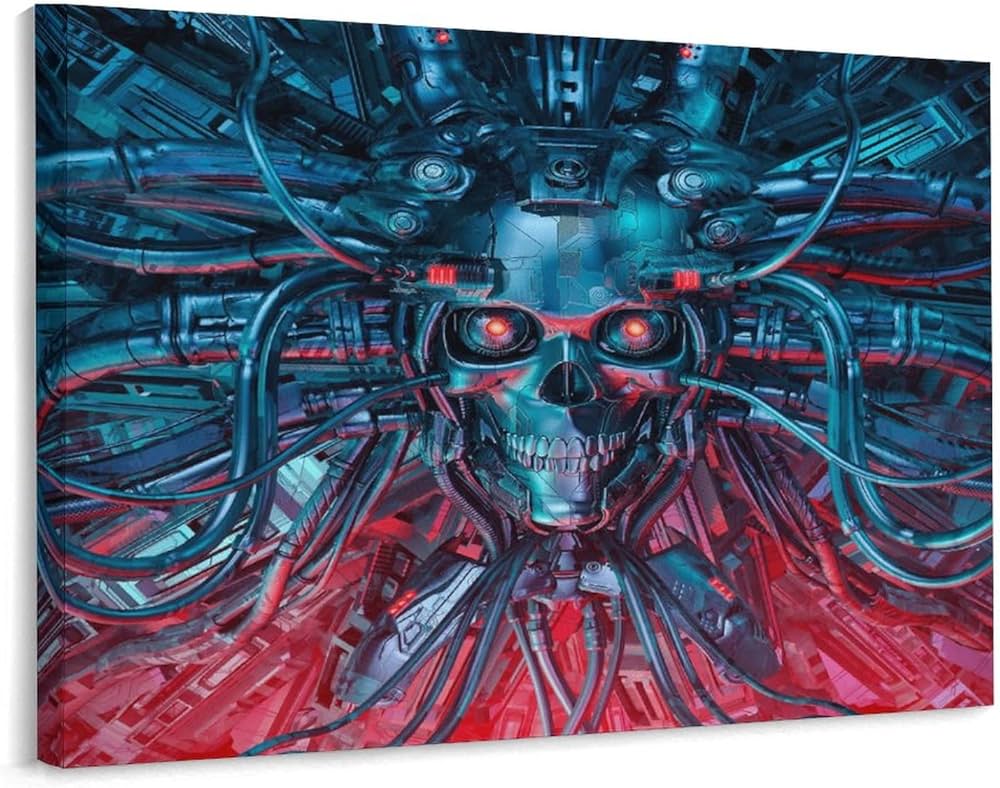 Amazon | 怖いロボットの頭蓋骨 キャンバスウォールアートフレーム
