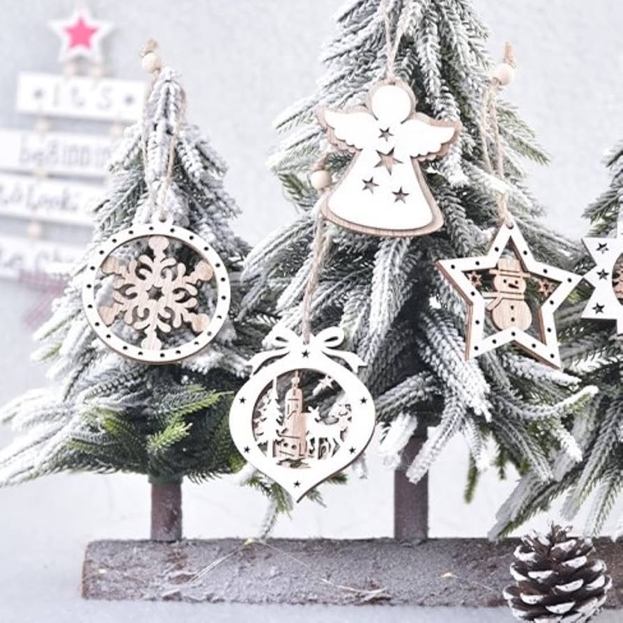 Amazon.co.jp: D.TERRA クリスマスオーナメント 木製 平面 12個 麻