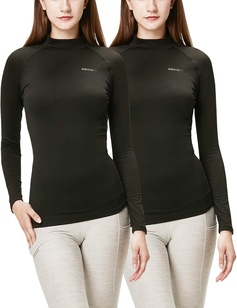 DEVOPS Women's 2 Pack Thermal Turtle Long Sleeve Shirts