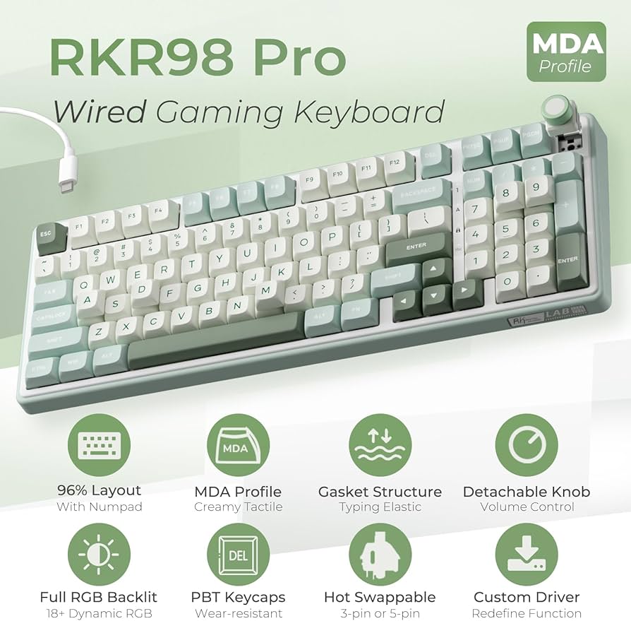 Amazon.com: RK ROYAL KLUDGE R98 Pro Creamy Mechanical Keyboard, 96