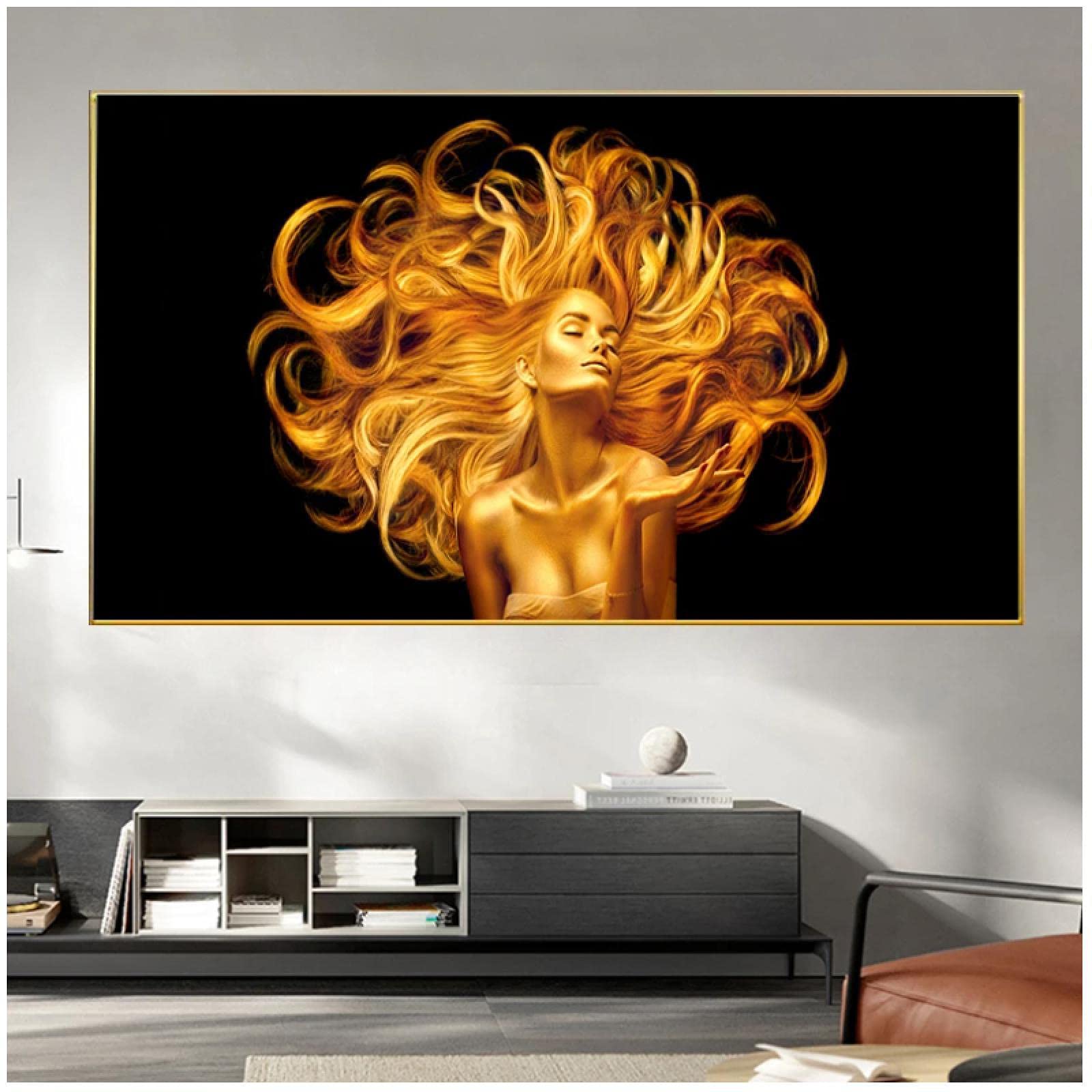 Amazon.co.jp: キャンバス絵画ゴールデンウーマンブロンドヘアポスター