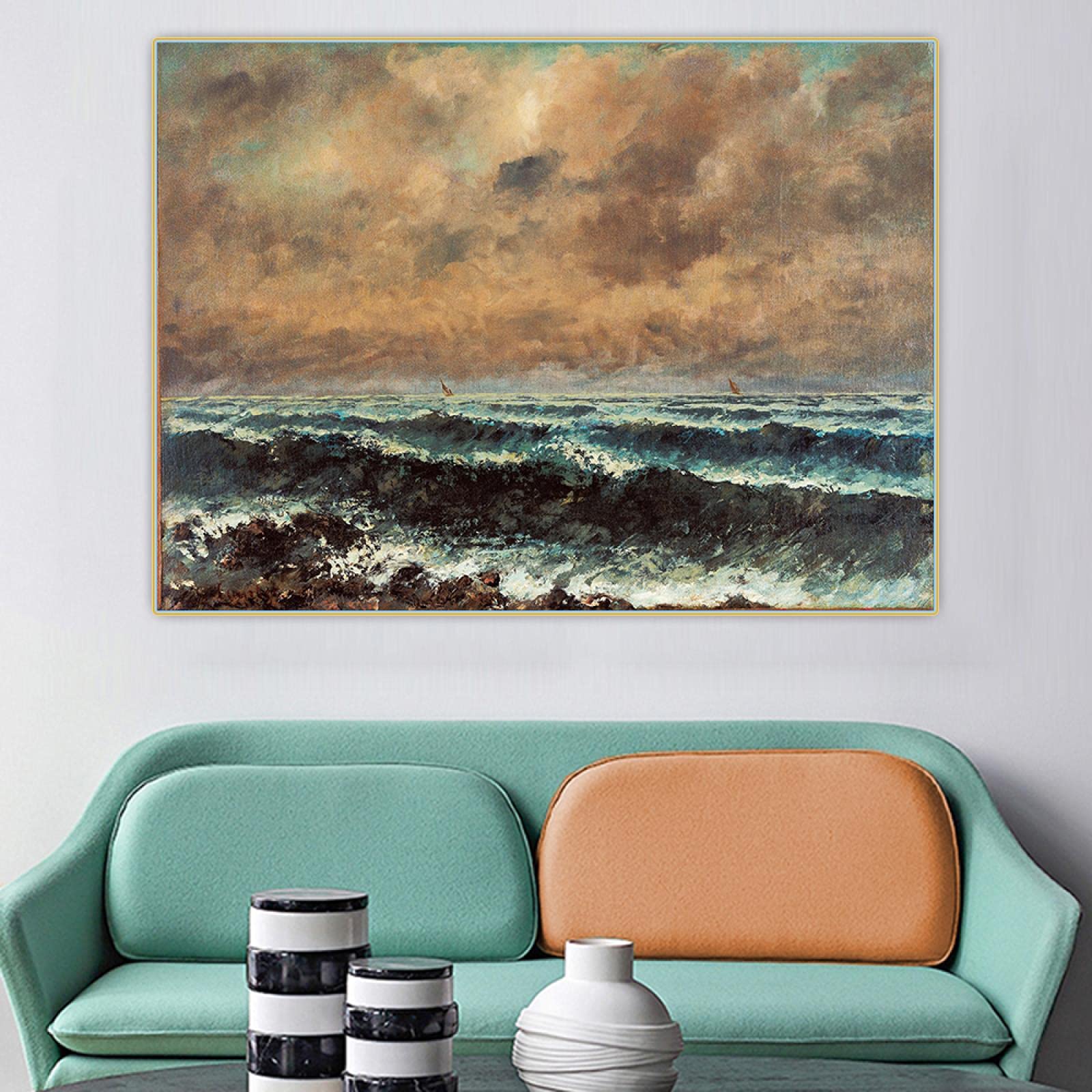 Amazon.co.jp: ギュスターヴ・クールベ《秋の海》 キャンバスアート