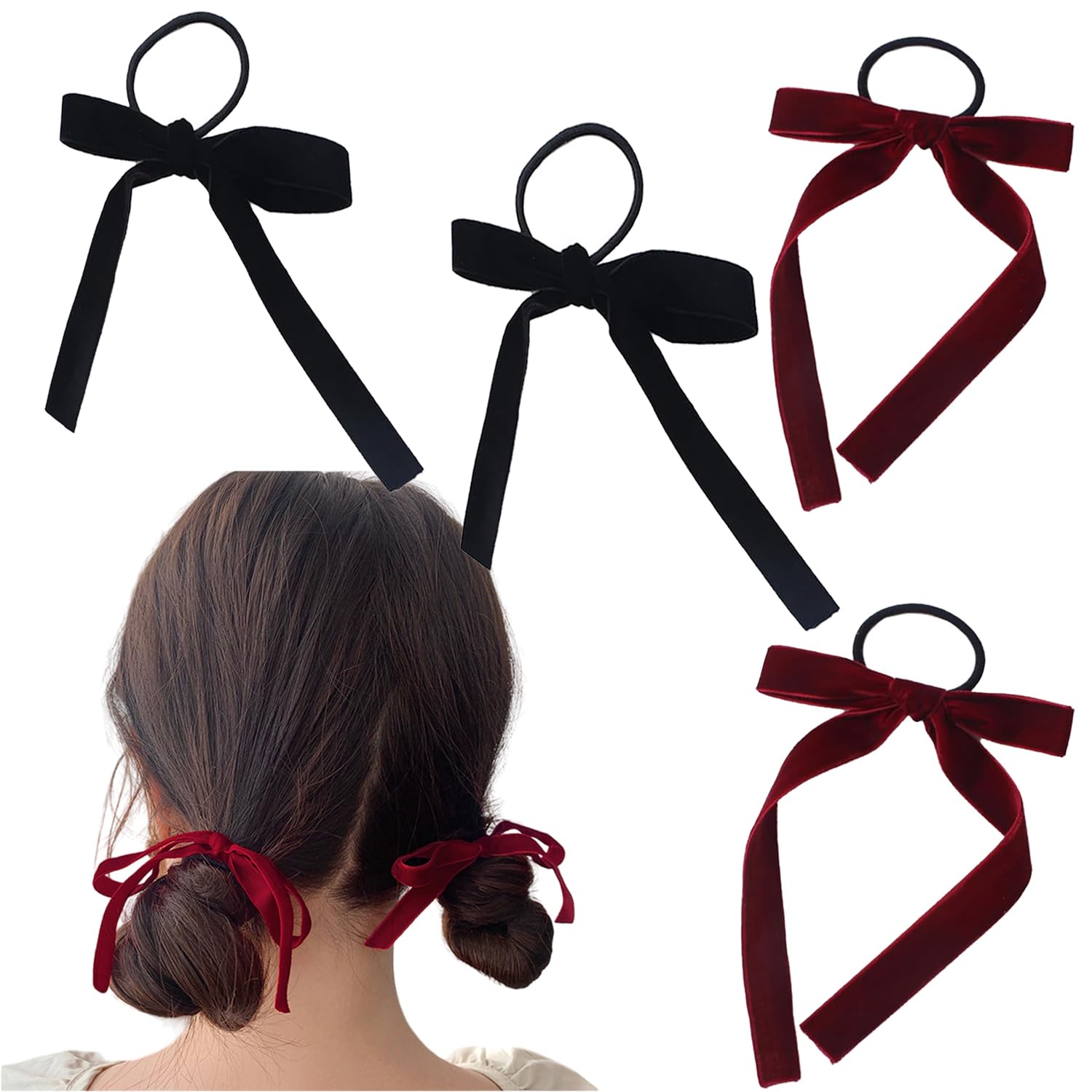 Amazon | 4個セット ベロアリボン,BetterJonny ベロア リボン 黒