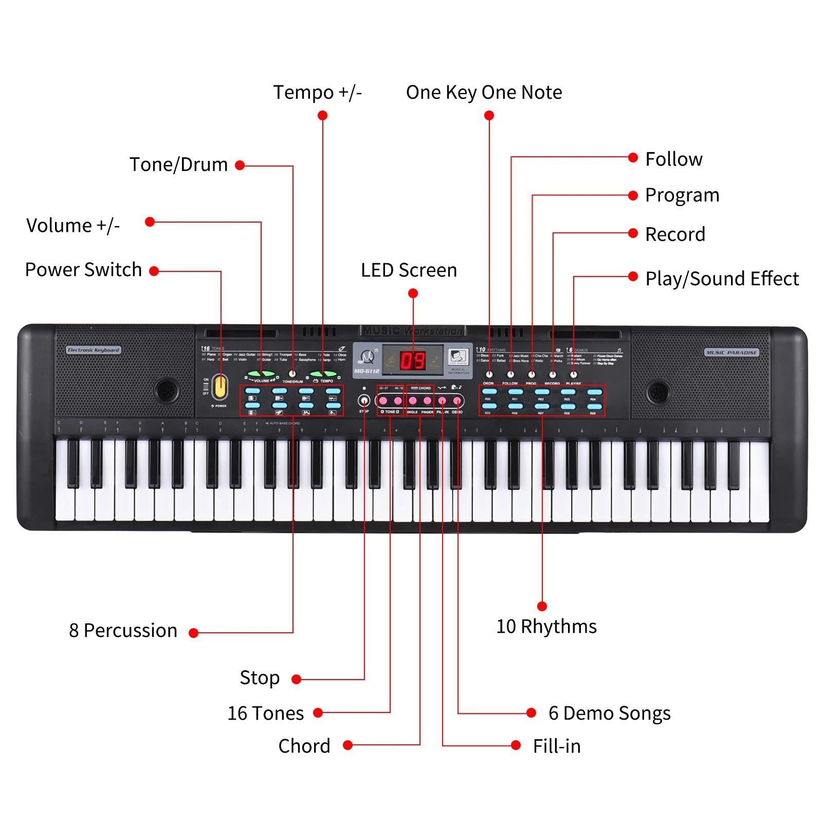 Amazon | 61 キー USB 電子ピアノマイク付きデジタル LED ディスプレイ