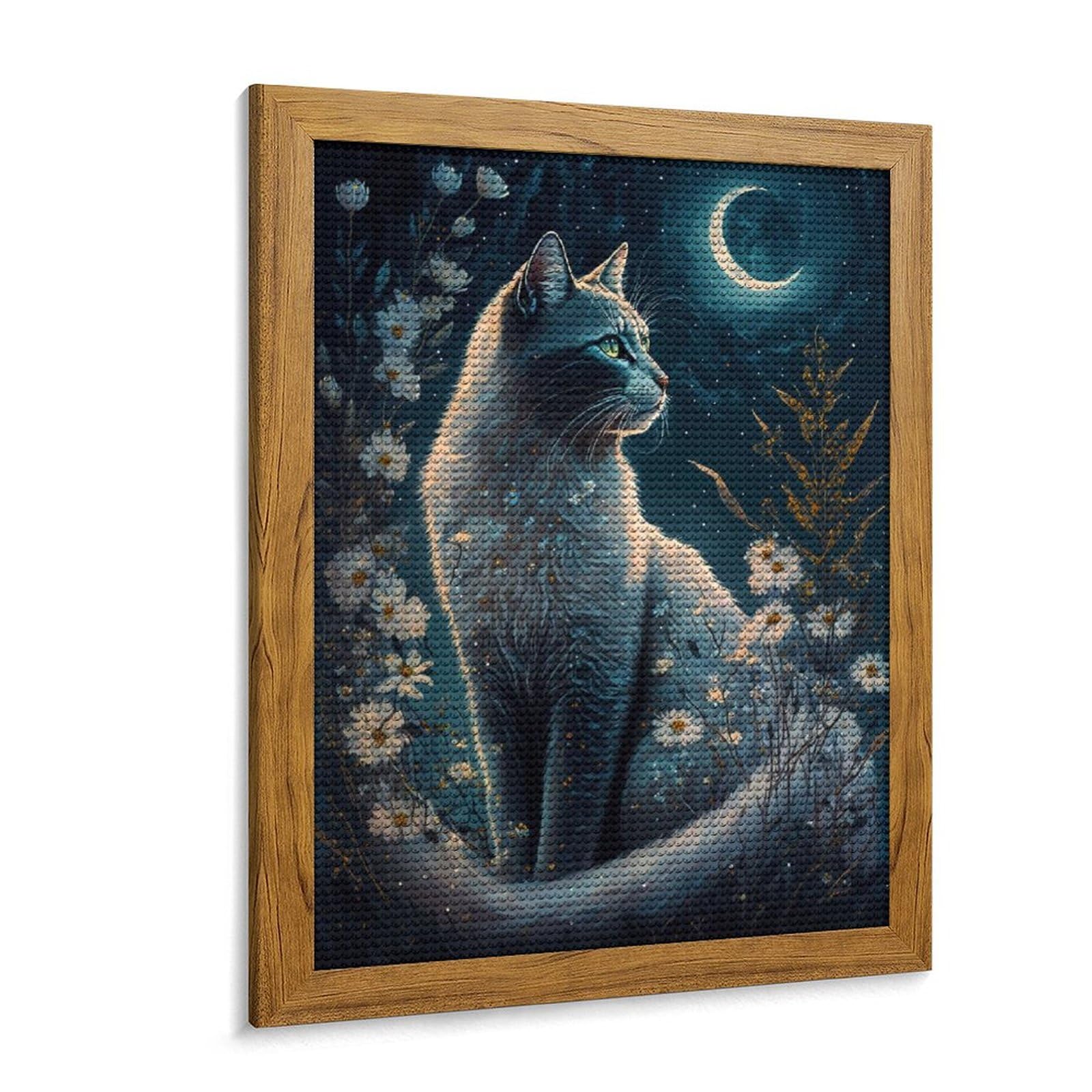 Amazon | ダイヤモンドアート 猫と月の夜 ダイヤモンド刺繍 全面貼り