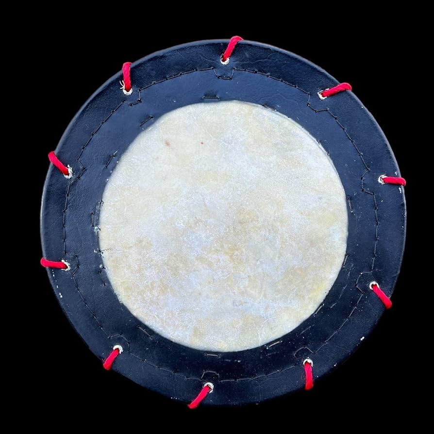 Amazon.co.jp: 締め太鼓 牛 革 和太鼓 バチ付き 台付き 平太鼓 祭り