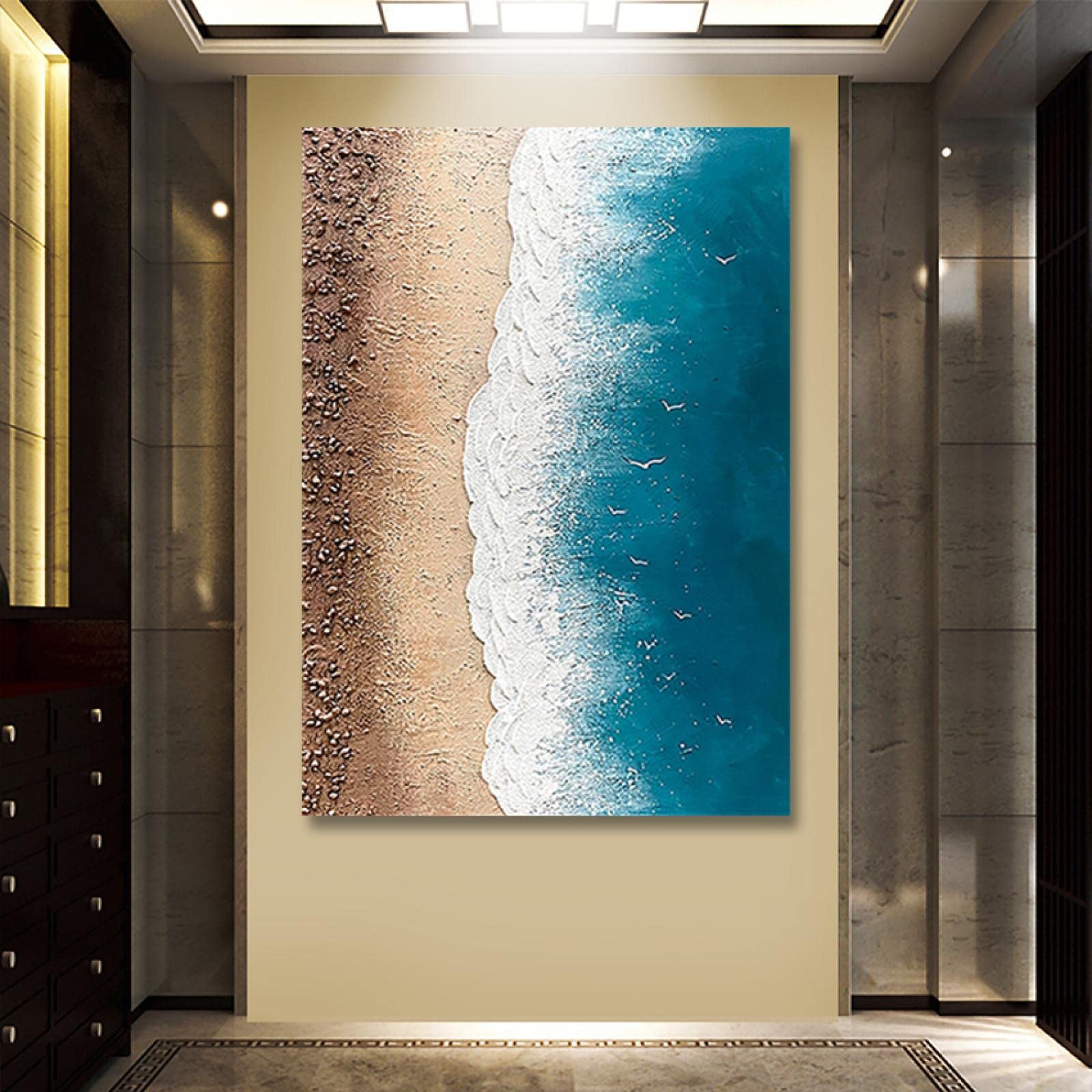 Amazon.co.jp: 海の波の抽象画の油絵の装飾的な現代フレームの壁の芸術