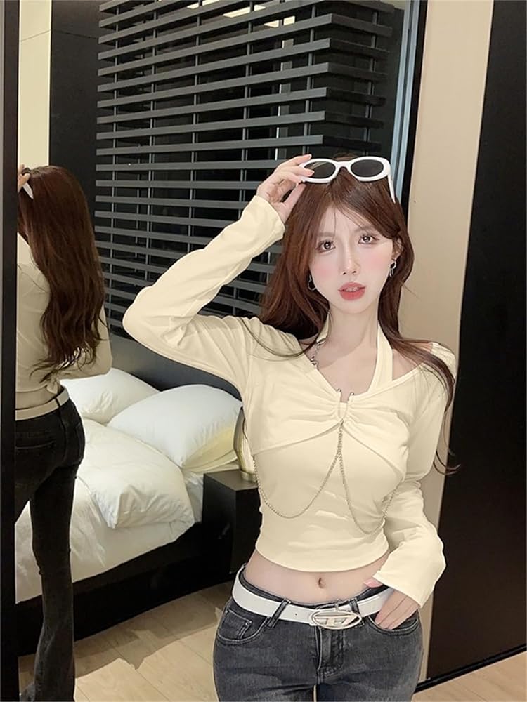 Amazon | [YUNHEN] ショートTシャツ 長袖tシャツ へそ出し