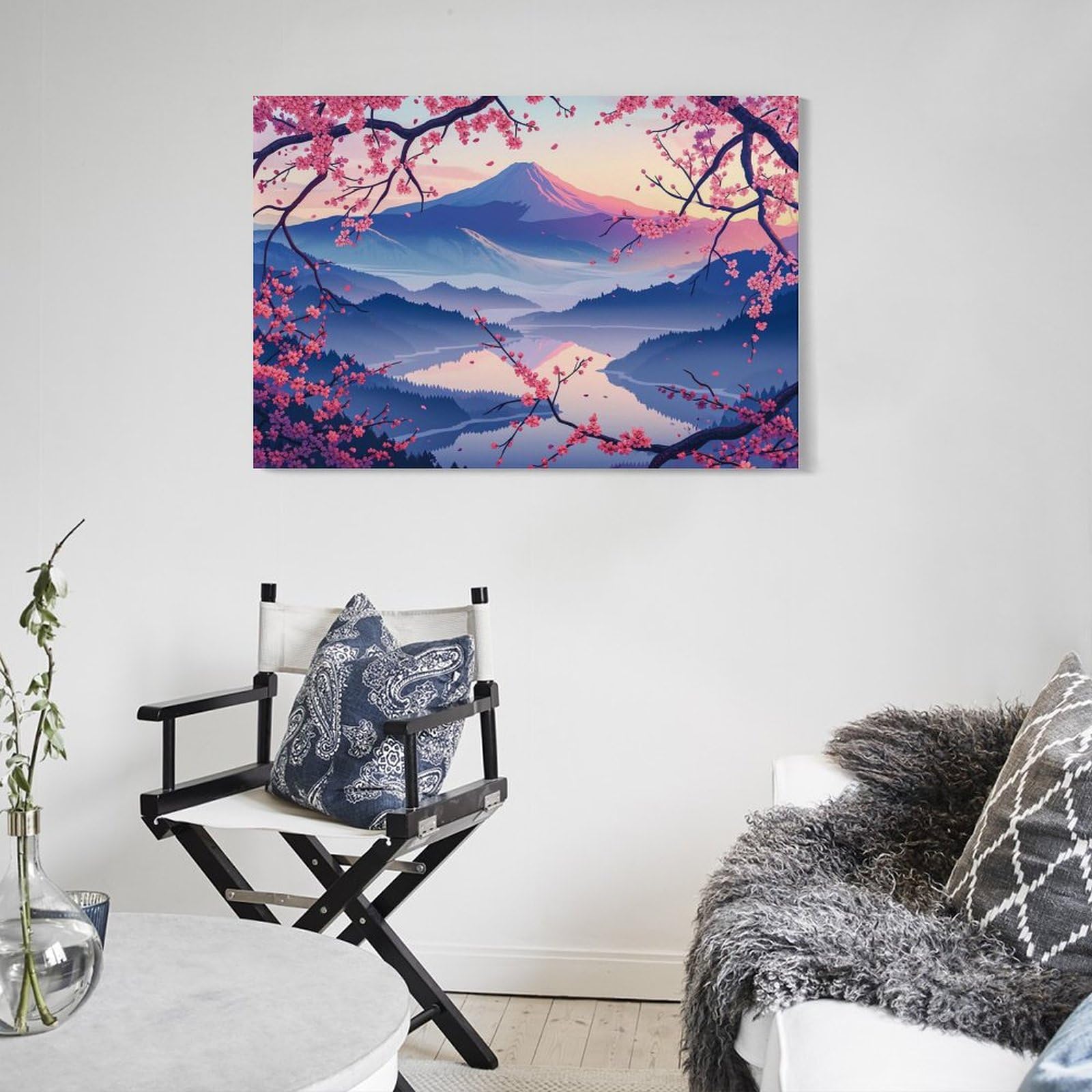 Amazon.co.jp: 絵画 富士山 桜湖 水彩画インテリア 絵画 イラスト