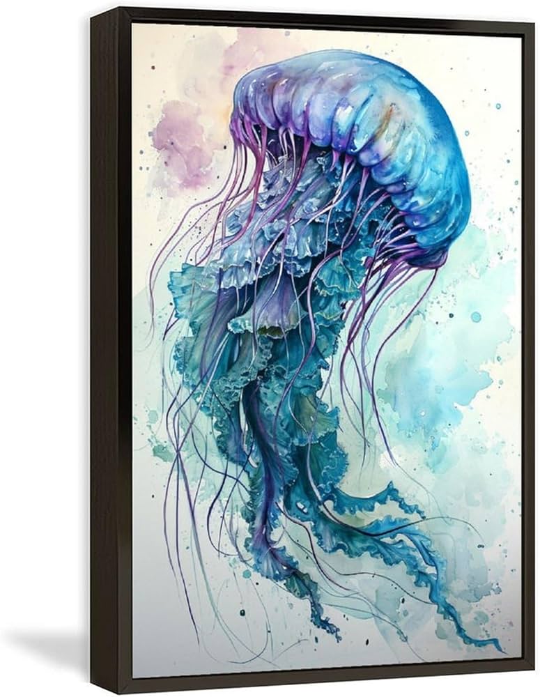 Amazon.co.jp: 絵画 青いクラゲインテリア 絵画 水彩イラストアート