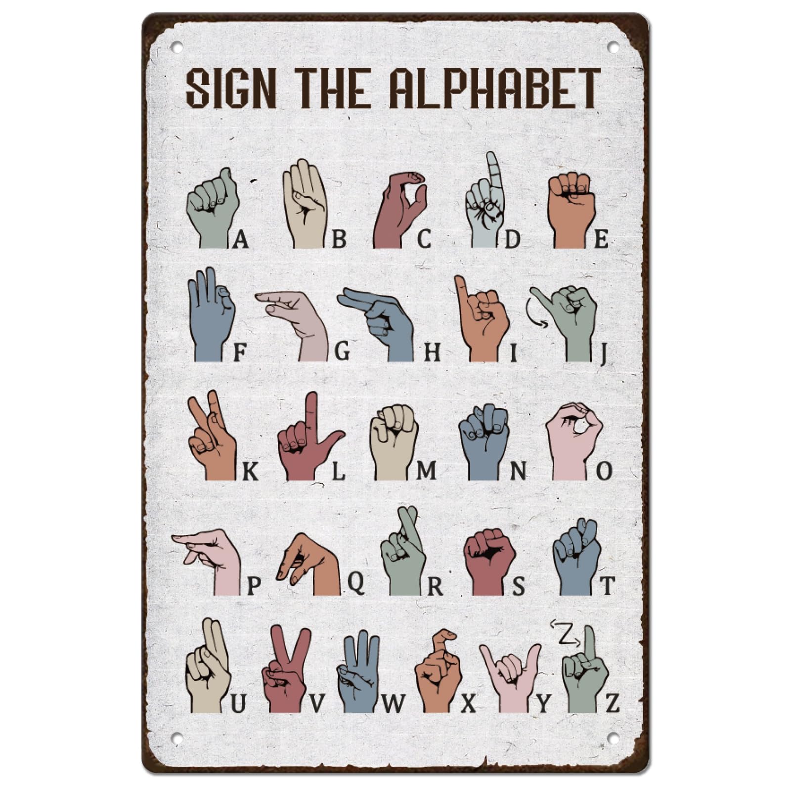Amazon.co.jp: SUPERDANT 手話ブリキの看板 Sign ASL Alphabetブリキ