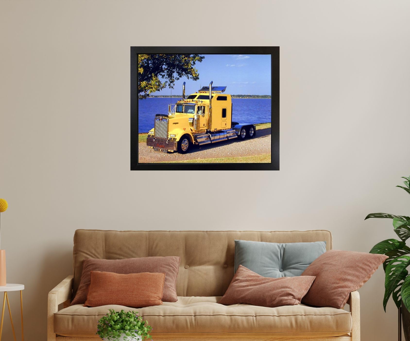 Vintage Truck Wall Decor Yellow Kenworth Semi Big Rig Diesel Art
