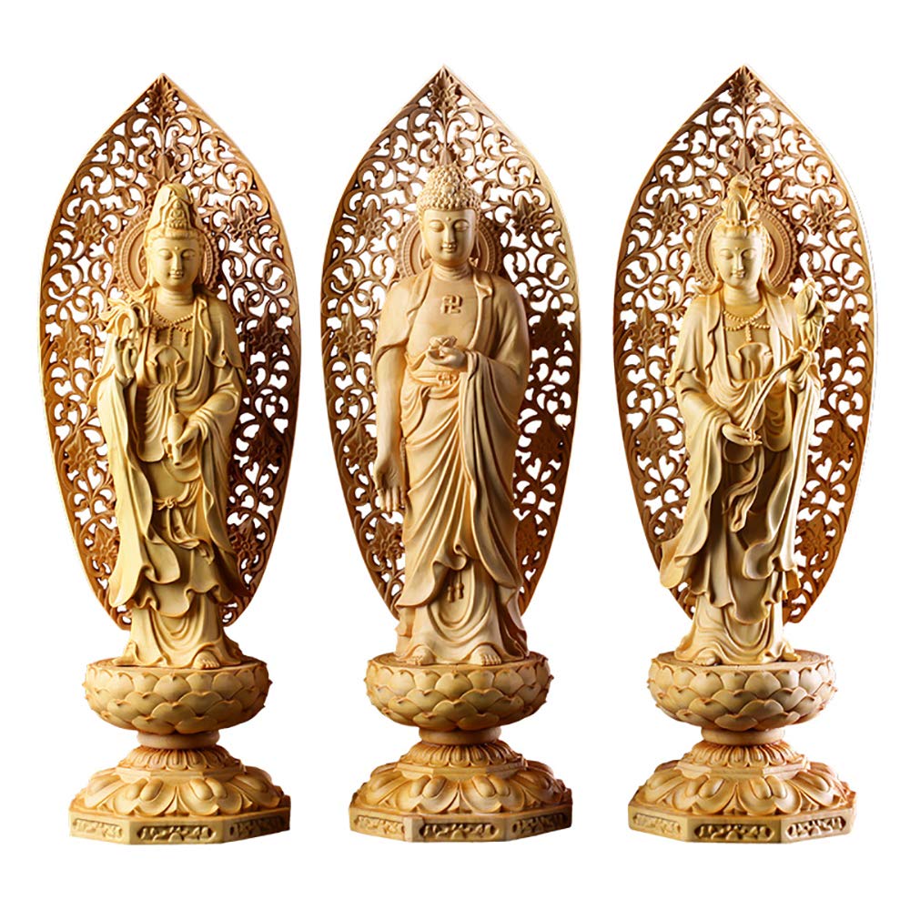 Amazon｜Suicazon [御金品] ツゲ 木彫り 阿弥陀三尊像29cm（ 観音菩薩