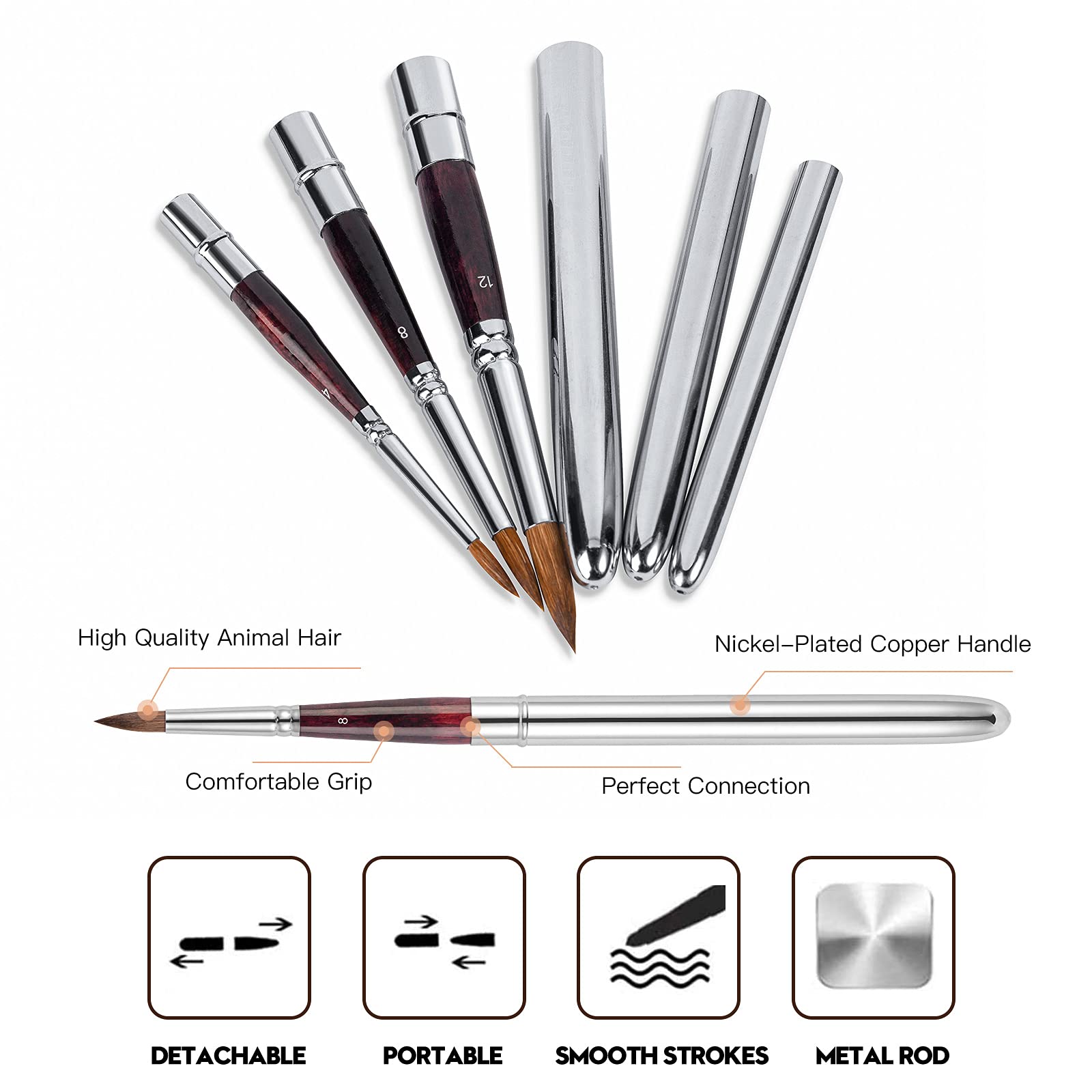 Amazon.co.jp: Kolinsky トラベル水彩筆 セーブルヘア ラウンド水彩