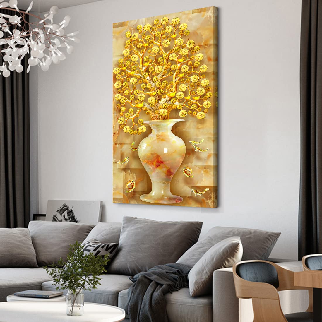 Amazon.co.jp: 黄金の幸運の木アートパネル 金のなる木壁掛け 絵画