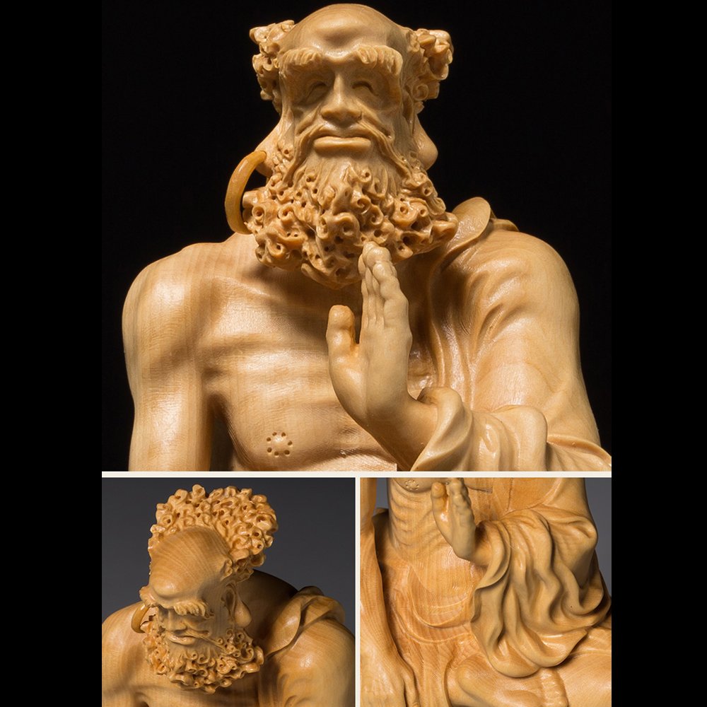 Amazon.co.jp: [華能] 達磨大師坐像 高級天然ツゲ木彫り達磨像 木製