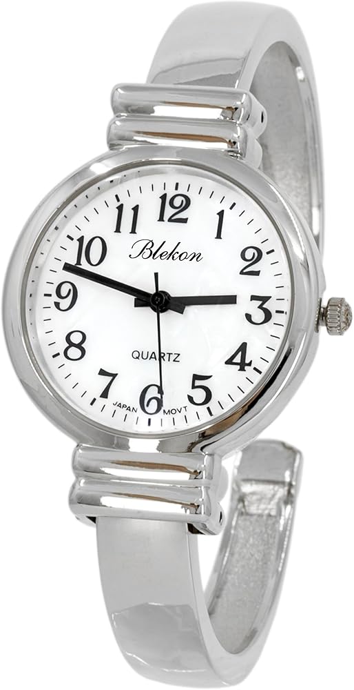 Amazon.com: Women Classic Silver Tone Easy Read Bangle Cuff Watch